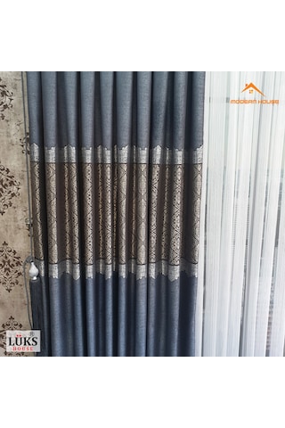 Lüks Kırçıllı Mavi Fon Pano Perde Sık Pile Tek Kanat-modern House Mavi