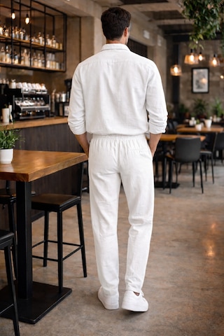Erkek Oversize Keten Takım Salaş Kesim Gömlek Pantolon Yazlık Kombin Beyaz