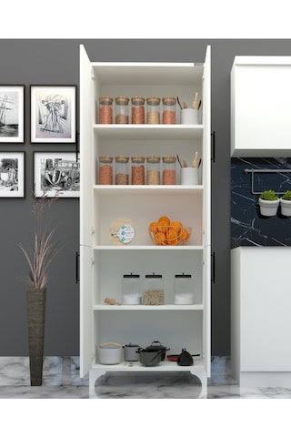 % 100 Mdf Lam Beyaz 4 Kapaklı Kapak Beyaz Gövde Çok Amaçlı Dolap