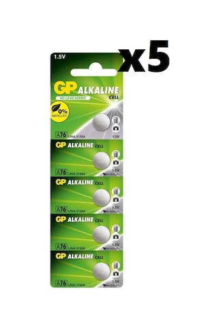 GP A76 LR44 1.5V Alkalin Düğme Pil 5 x 5'li