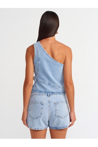 Dilvin Yandan Tokalı Denim Şort Etek-mavi Mavi