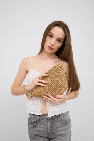 Shule Bags Rome Handmade Hasır Clutch Çanta Vizon Vizon