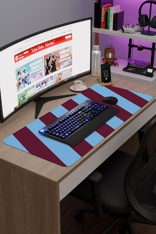 Bordo Mavi 90x40 Xxl Taraftar Gaming Oyuncu Mouse Pad Kaymaz Taban Büyük Klavye Fare Altlığı Şerit