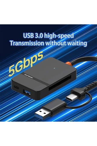 Xuweiwei Xuanguı 8li Siyah Usb C Usb A Kart Okuyucu Sd Tf Cf Ms Kartlar Ve Usb Bellek Sürücüler İçin Taşınabilir Adaptör