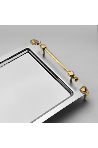 Verona Ayaklı 2'li Altın Saten Çelik Tepsi Seti