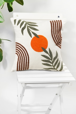 Punch Nakışlı Bohem Kırlent Kılıfı 45x45 Cm, Beyaz Kumaş, Dekoratif Yastık Kılıfı Karışık/Çok Renkli