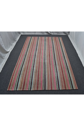 El Dokuma 5m2 Rengarenk Bukleli Pamuklu Kilim 6396