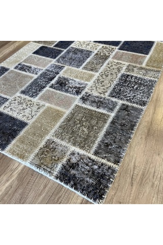 Hoom Rugs Patchwork Krem Gri Siyah El Dokuma Kilim Krem - Gri