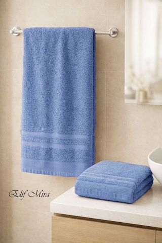 2 Parça Banyo Havlusu Seti Pamuklu Sude 70x140 + 50x85 Cm Mavi