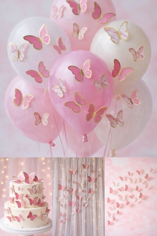 63 Adet Pembe Altın Yaldızlı Kelebek Pasta Balon Ve Duvar Sticker Yapışkanlı Doğum Günü Süsleme 63 Adet Pembe Altın Yaldızlı Kelebek Pasta Balon Ve Duvar Sticker Yapışkanlı Doğum Günü Süsleme