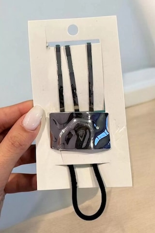 Caş Dekorasyon Gümüş Renkli Metal Lastik Toka Ve Tel Toka Seti Gümüş