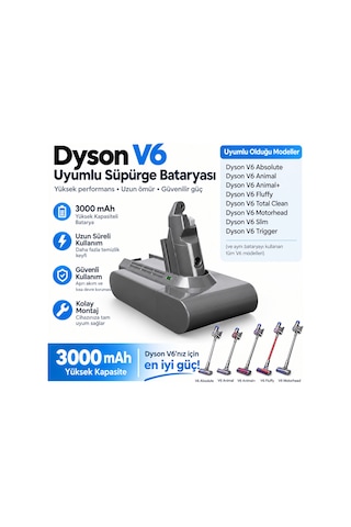 Dyson V6 Trigger İle Uyumlu Süpürge Bataryası 3000 Mah