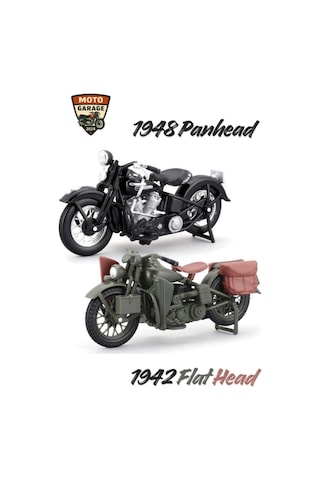 Maisto 1:18 Harley-davidson Klasik İkili Set - 1948 Panhead & 1942 Flathead Military Koleksiyonluk