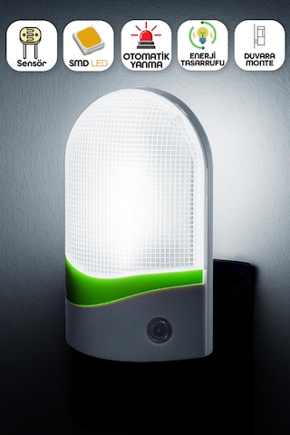 Otomatik Gece Lambası Işığa Duyarlı Ldr Sensörlü Fotoselli Karanlık Sensörlü Işık Renkli 8884 Beyaz