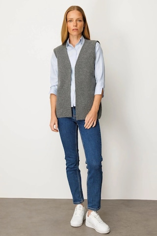 Desen Triko Kadın V Yaka Çelik Örgü Yün Anne Yelek 25044 Füme Füme