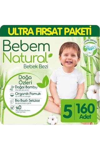 Bebem Natural Bebek Bezi Ultra Fırsat Paketi 5 Numara 80x2 160 Adet 2'li