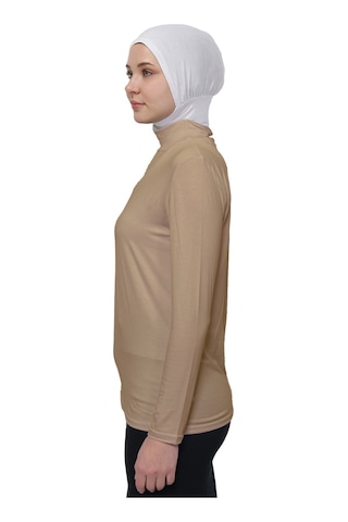 Manolyaşal İslamic Hijab Hafif Uzun Kollu Balıkçı Yakalı Organik Kadın Body Koyu Bej