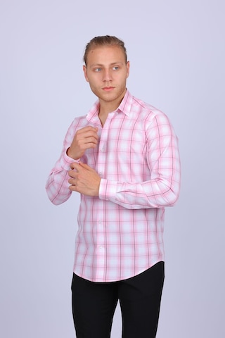 Tousus Slim Fit Ekose Pembe Erkek Gömlek Slm-5014-tss
