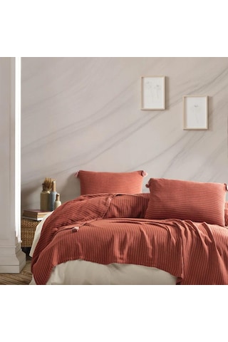 Jakarlı Müslin Yatak Örtüsü Çift Kişilik Costa Kiremit