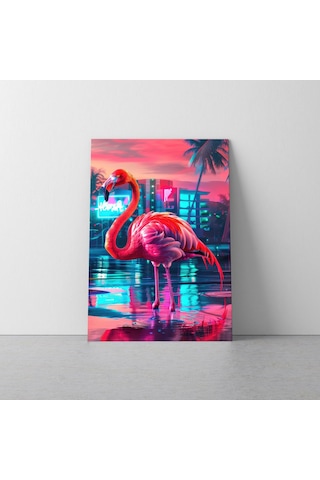 Tropikal Neon Flamingo Kanvas Tablo - Nv00291