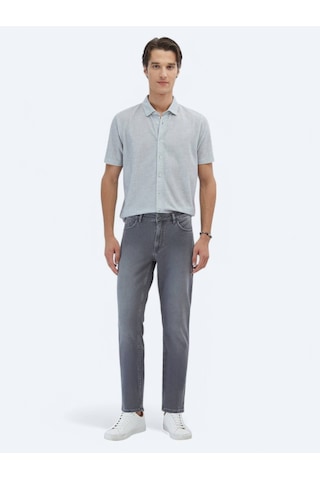 Gri Slim Fit Denim Pamuk Karışımlı Pantolon Gri