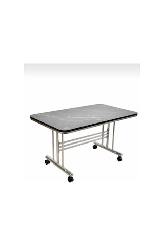 Siyah Mermer Desen Tekerlekli Orta Sehpa Metal Ayaklı