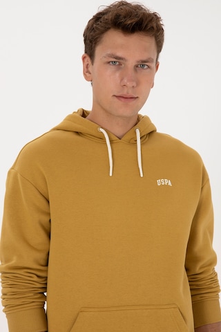 U.S. Polo Assn. Erkek Oversize Fit Kapüşonlu Şardonlu Hardal Basic Sweatshirt 50313782-VR151