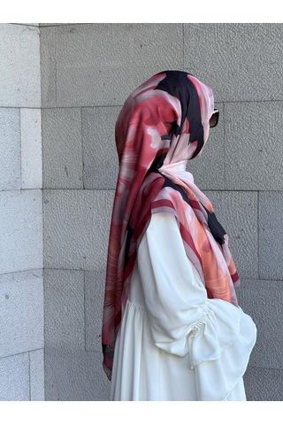 Qalortex Scarf Pamuklu Flora Desen Eşarp-bordo/siyah Bordo-siyah