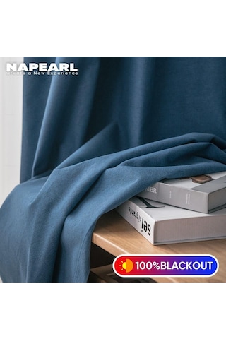 Koyu Mavi 1 Adet Napearl % 100% Karartma Düz Renk Keten Yatak Odası Pencere Perdesi Modern Tipi Perdeler Oturma Fon Perde 57024010 Koyu Mavi