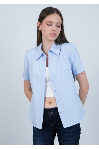 Pera Moda Poplin Kumaş Kısa Kollu Gizli Düğmeli Gömlek Bebe Mavisi