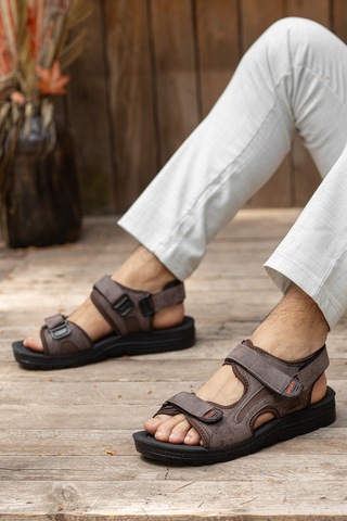 D2026 Günlük Ortopedik Confort Erkek Sandalet Kahverengi