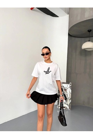Genel Markalar Kısa Kol Baskılı T-shirt - Beyaz - Çok Renkli