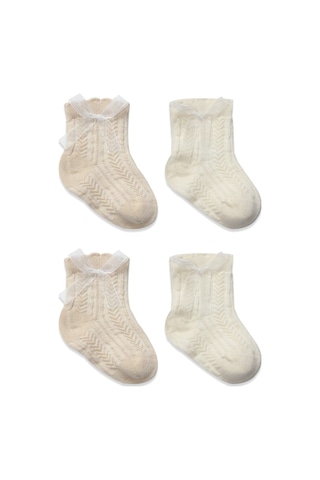 Erturkstore Fiyonklu Penye Soket Çorap 2li 10149 Bej Çok Renkli