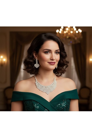 Slowshe-zirkon Taşlı Küpe Kolye Set Gümüş