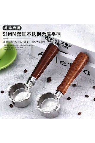 Bloomnest 51mm Dipsiz Portafilter Delonghi Ec680 Ec685 Uyumlu Gül Ağacı Sapı Filtre Sepeti Dahil