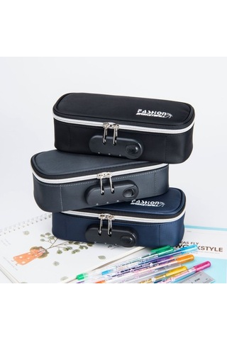 Agoodshop Erkekler Için Büyük Kapasiteli Kalem Kutusu Kırtasiye Kutusu Şifreli Kilitli Kalem Kutusu Ad-4001