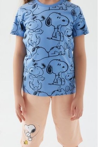 Snoopy Kız Çocuk Kapri Takımı Açık İndigo