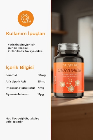 Ceramide 30 Kapsül Seramid, Alfa Lipoik Asit, Vitamin C, B6 Ve B12 Vegan