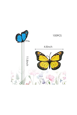 Yunboo 12cm Pvc Simülasyon Kelebekler, Bahçe Ve Bitki Süsleri, Rüzgarla Hareket Eden, 100 Adet, Renk Rastgele, Dayanıklı Ve Su Geçirmez