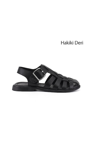 Gönderi(R) Gönderi R Kadın Siyah Tokalı Bantlı Burnu Kapalı Hakiki Deri Sandalet Dyza75645058
