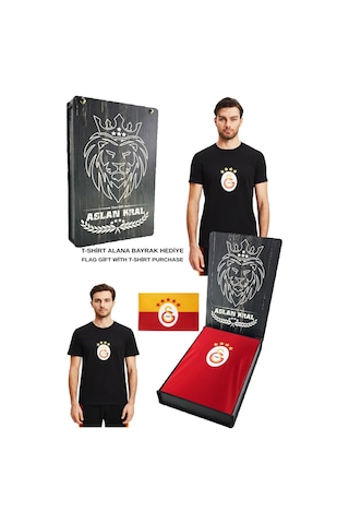 Gsstore Galatasaray Lisanslı Armalı T-shirt Bayrak Ve Lazer Kutu Hediyeli 03-siyah