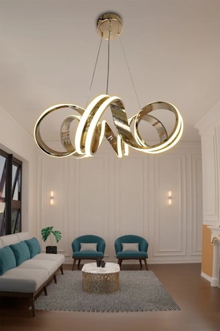 Çift Yönlü Kıvrım Salon & Oturma Odası Avizesi - 3 Renk Kumandasız - Gold Gold