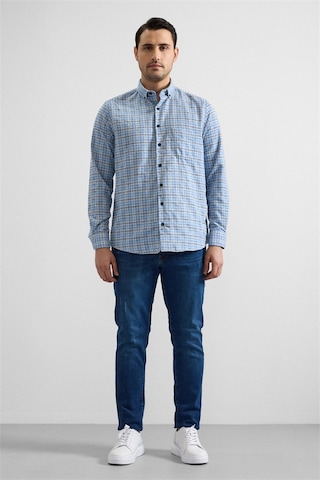 Süvari Buz Mavi Regular Düğmeli Yaka Kareli Casual Gömlek Gm2008000257-m01 Buz Mavi
