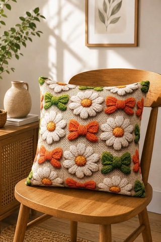 4'lü Set Çiçekli Dekoratif Kırlent Kılıfı 43x43 Cm, 3d Efektli Dijital Baskılı - Renkli Kır Bahçesi Çok Renkli