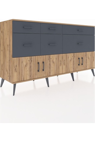Kronos Konsol Tek Raflı 6 Çekmeceli 4 Kapaklı 176x59x99 Çam-çam/a Çam-çam/antrasit