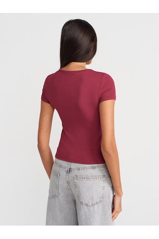Dilvin 31838 Düğmeli Kısa Kollu Top-açık Bordo Açık Bordo