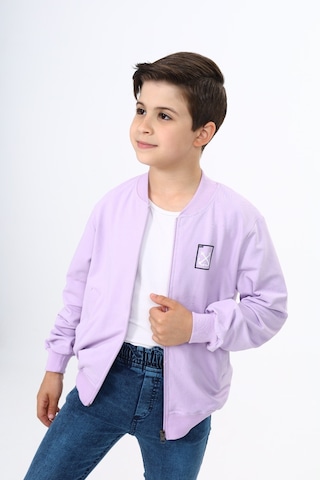 Toontoy Kids Toontoy Erkek Çocuk Kolej Yaka Fermuarlı Cepli Nakış Baskılı Örme Hırka - 2 İplik Lila