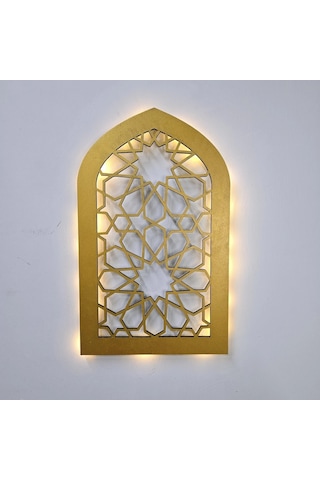 Led Işıklı Oval Motif Tablo - 40x25cm Gold