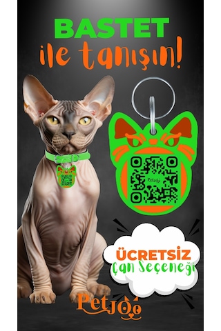 Petjoo 1.Bastet Turuncu-Yeşil Qr'lı Kedi Künyesi