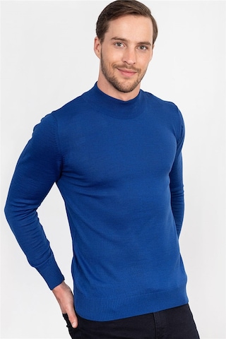 Tudors Slim Fit Dar Kesim Yarım Balıkçı Yaka Düz Erkek Kazak-19757 Saks